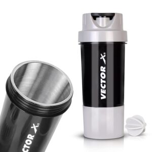 Vector X Thunder Steel Shaker Bottle For Protein Shake With Material Grade 0.5 Non Toxic 500 ml Shaker (Grey)