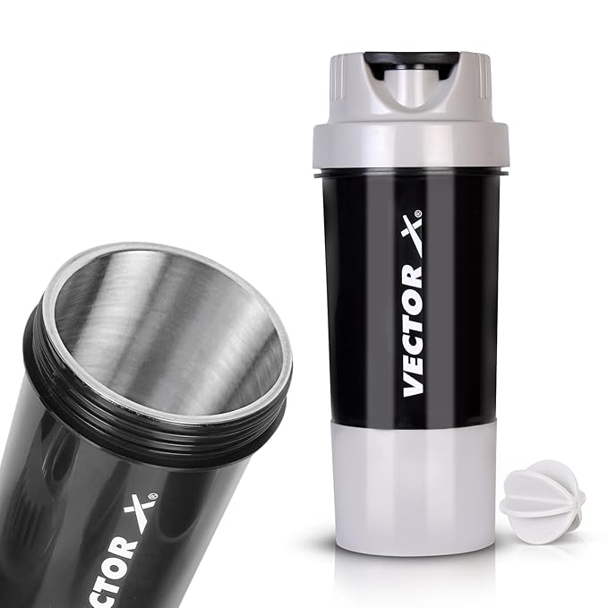 Vector X Thunder Steel Shaker Bottle For Protein Shake With Material Grade 0.5 Non Toxic 500 ml Shaker (Grey)