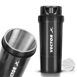 Vector X Thunder Steel Shaker Bottle For Protein Shake With Material Grade 0.5 Non Toxic 500 ml Shaker (Black)