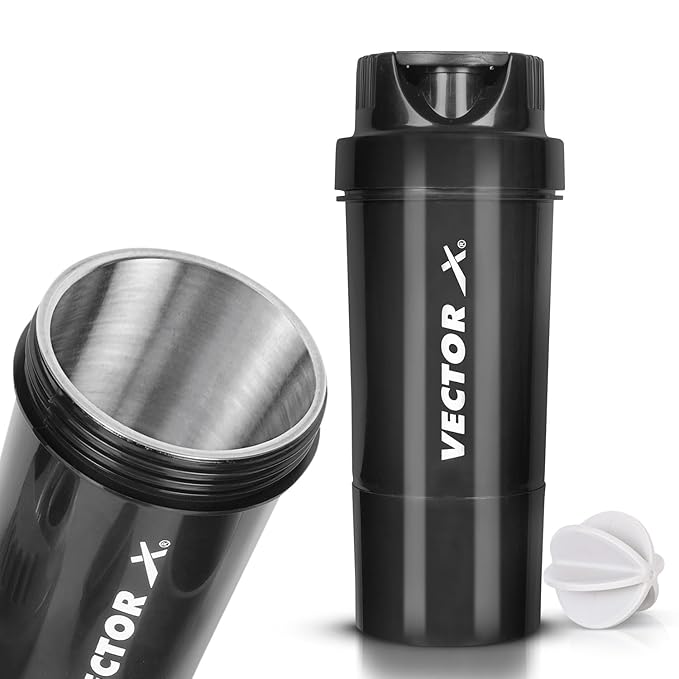 Vector X Thunder Steel Shaker Bottle For Protein Shake With Material Grade 0.5 Non Toxic 500 ml Shaker (Black)