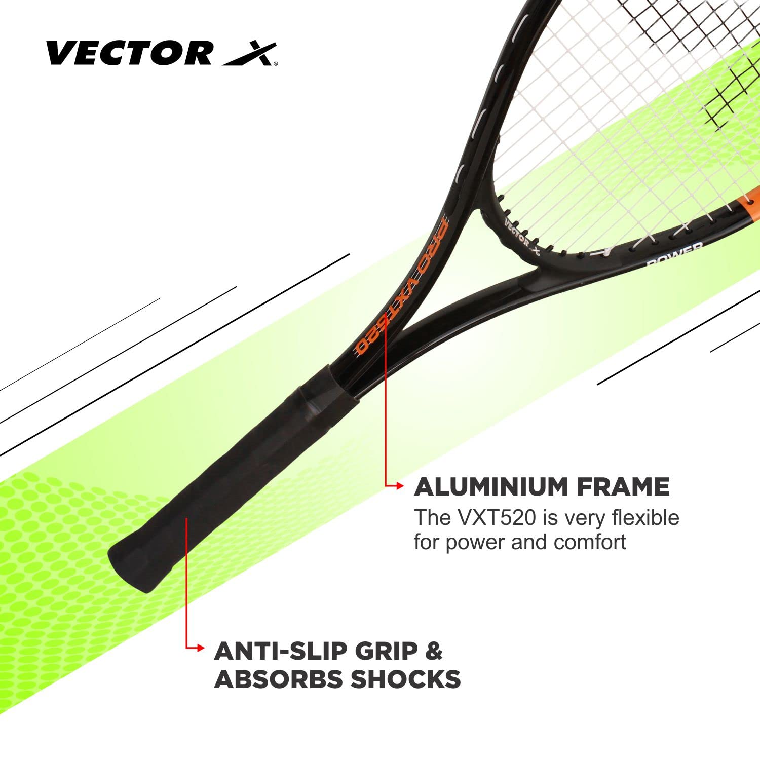Vector X Adult Black Super Lightweight 26 Inch Recreational Tennis Rackets, Grip Size - 43/8 - Image 3
