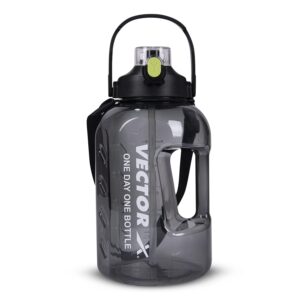 Vector X Gallon Plastic Water Bottle - with Carry Handle Reusable Large 3 Ltr Water Jug BPA-Free, Unbreakable, Freezer Safe (Black)