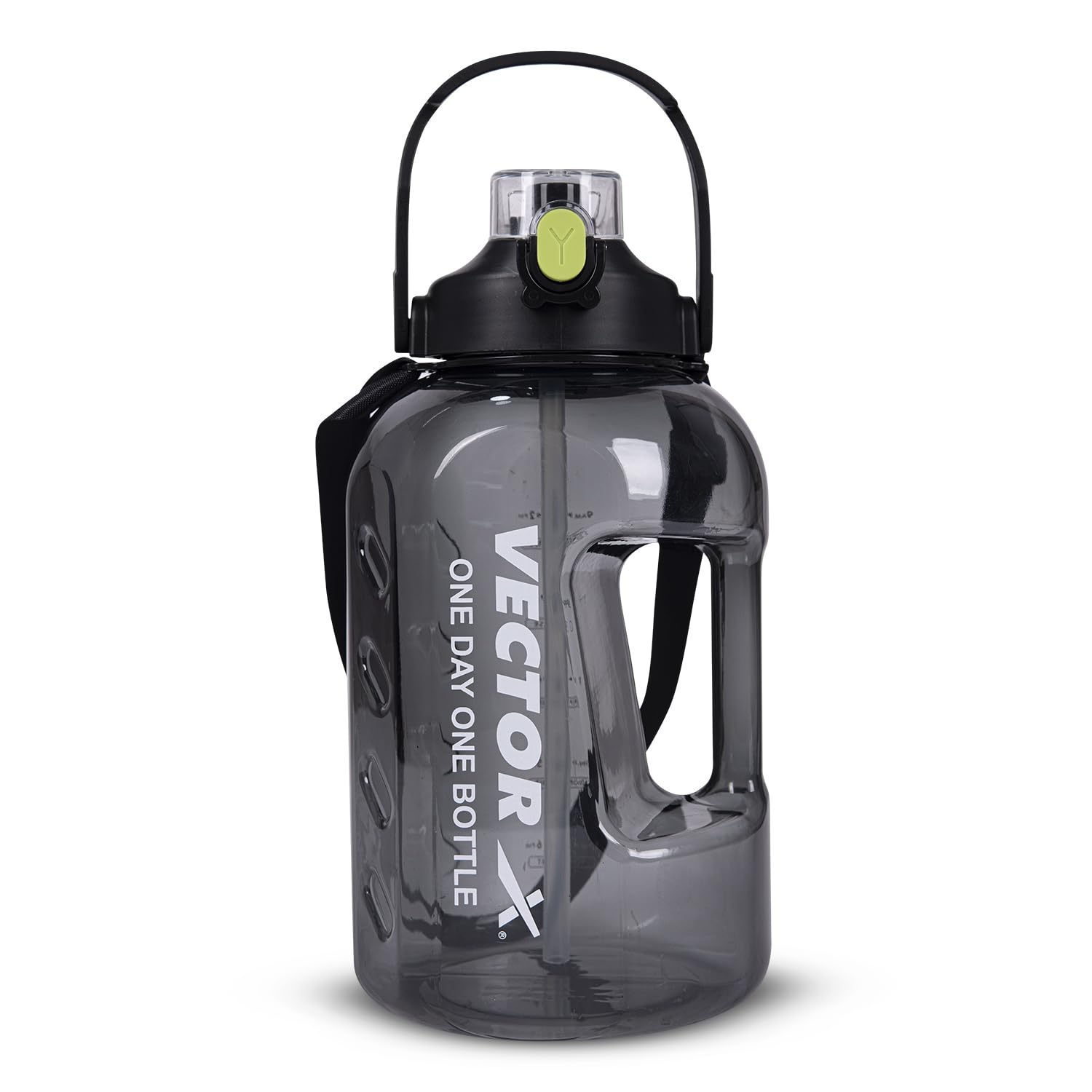 Vector X Gallon Plastic Water Bottle - with Carry Handle Reusable Large 3 Ltr Water Jug BPA-Free, Unbreakable, Freezer Safe (Black)