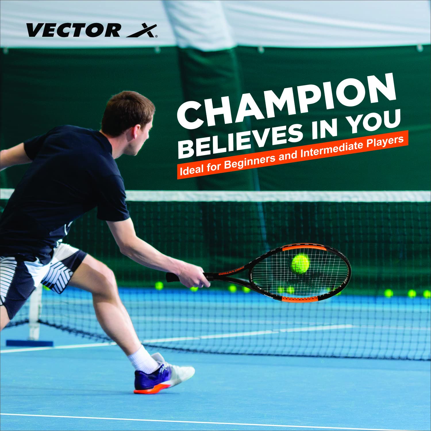 Vector X Adult Black Super Lightweight 26 Inch Recreational Tennis Rackets, Grip Size - 43/8 - Image 5