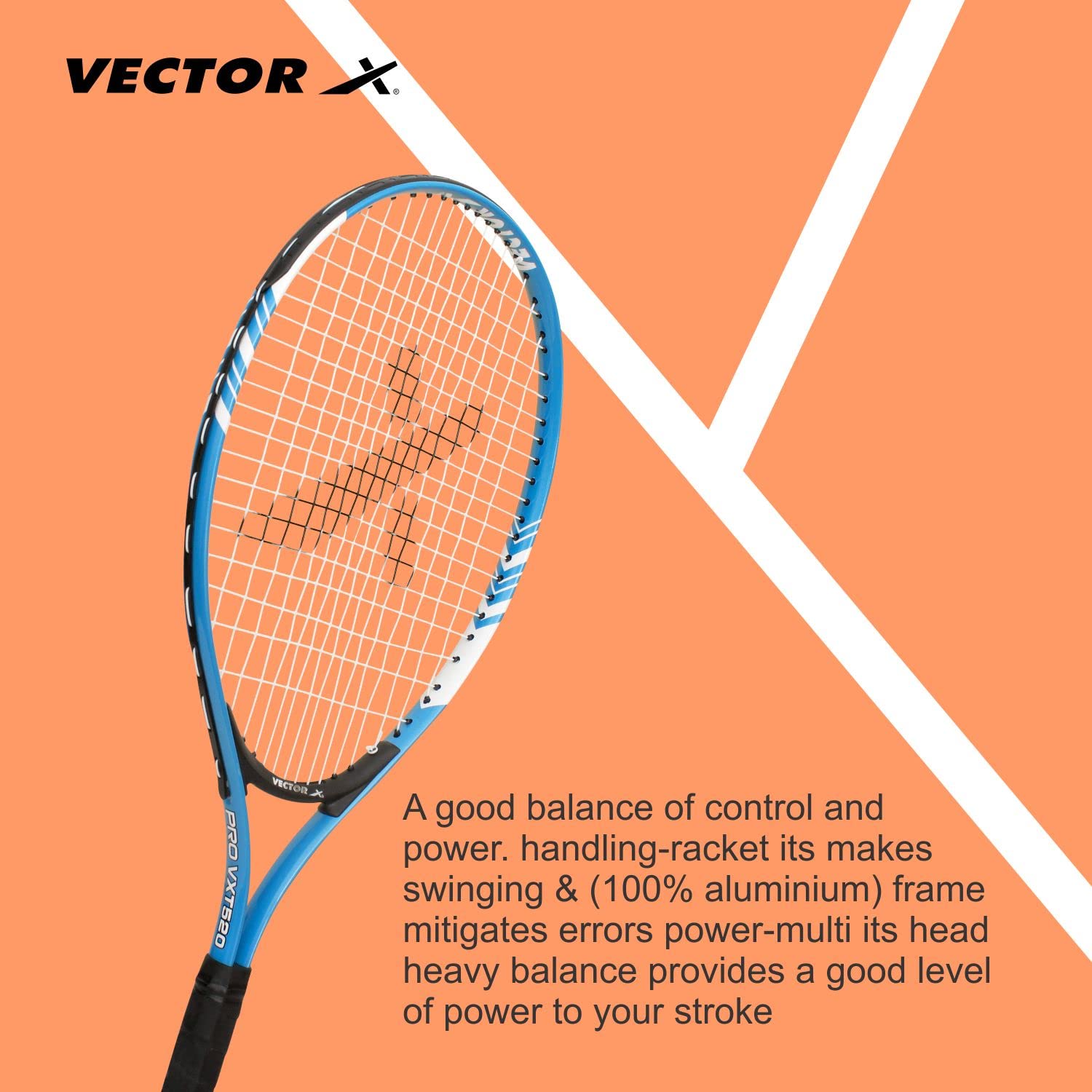Vector X VXT-520 Strung Blue Tennis Racquet (23-inch, Full Cover) - Image 7